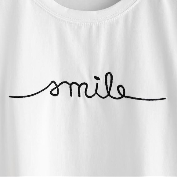 Embroidered Smile White Tee - Picture 2 of 4